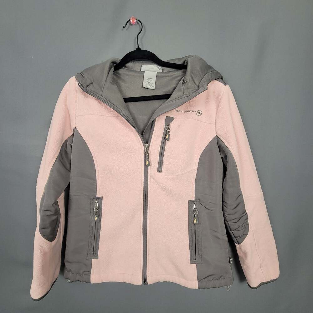 Free Country Hooded Fleece Jacket Pink Gray Zip Performance Outdoor